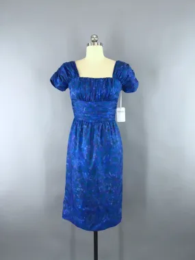 1950s Vintage Dress with Blue Floral Print