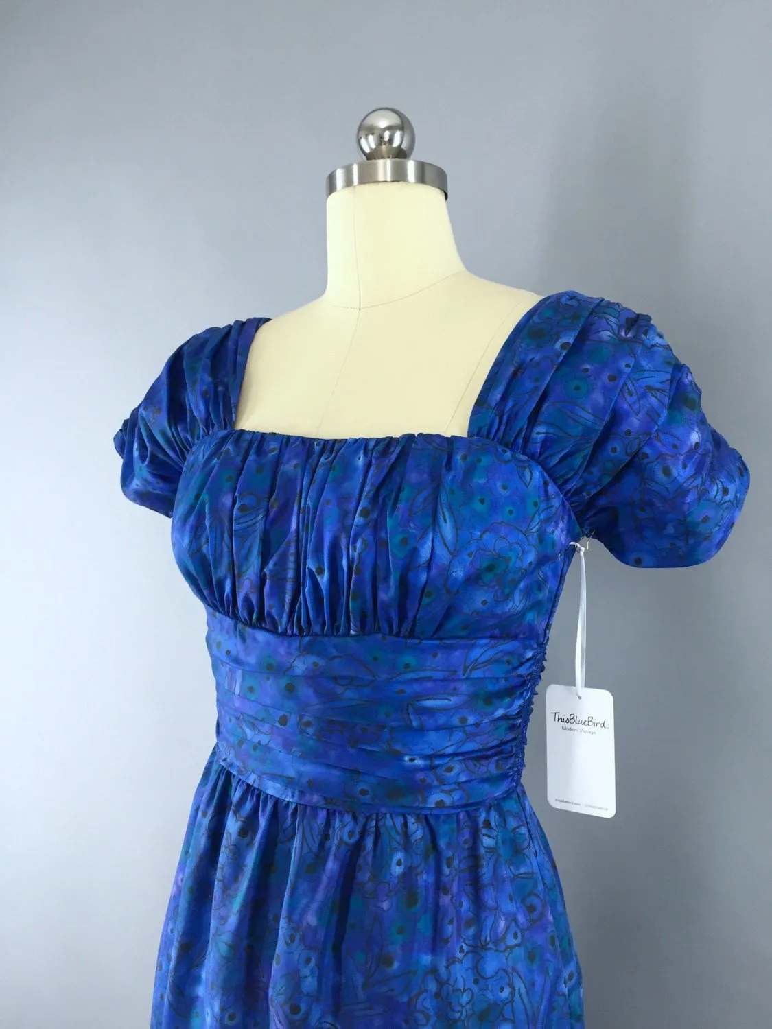 1950s Vintage Dress with Blue Floral Print