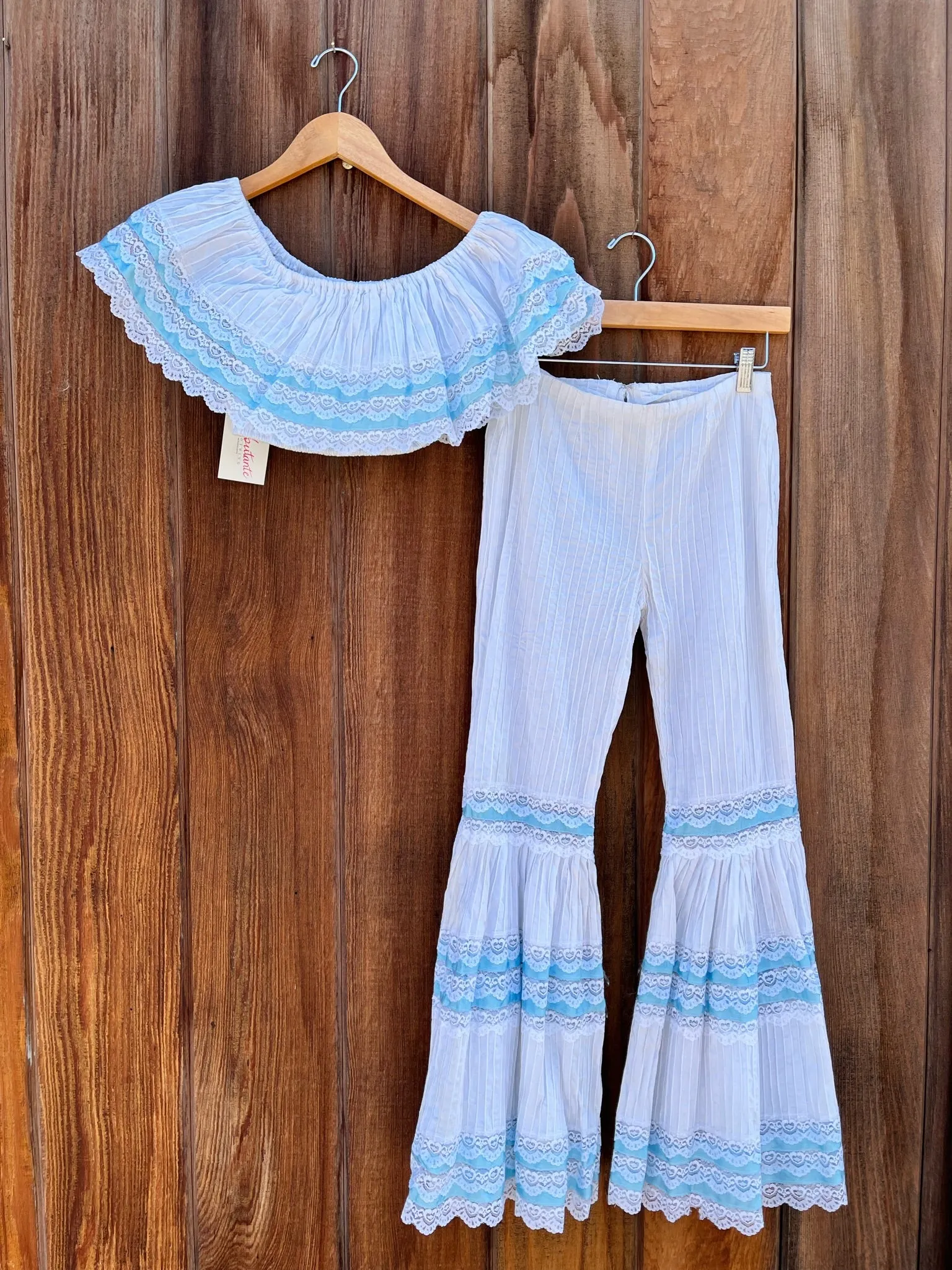 1960s Crop Top & Bell Bottom Pants  Mexican Set