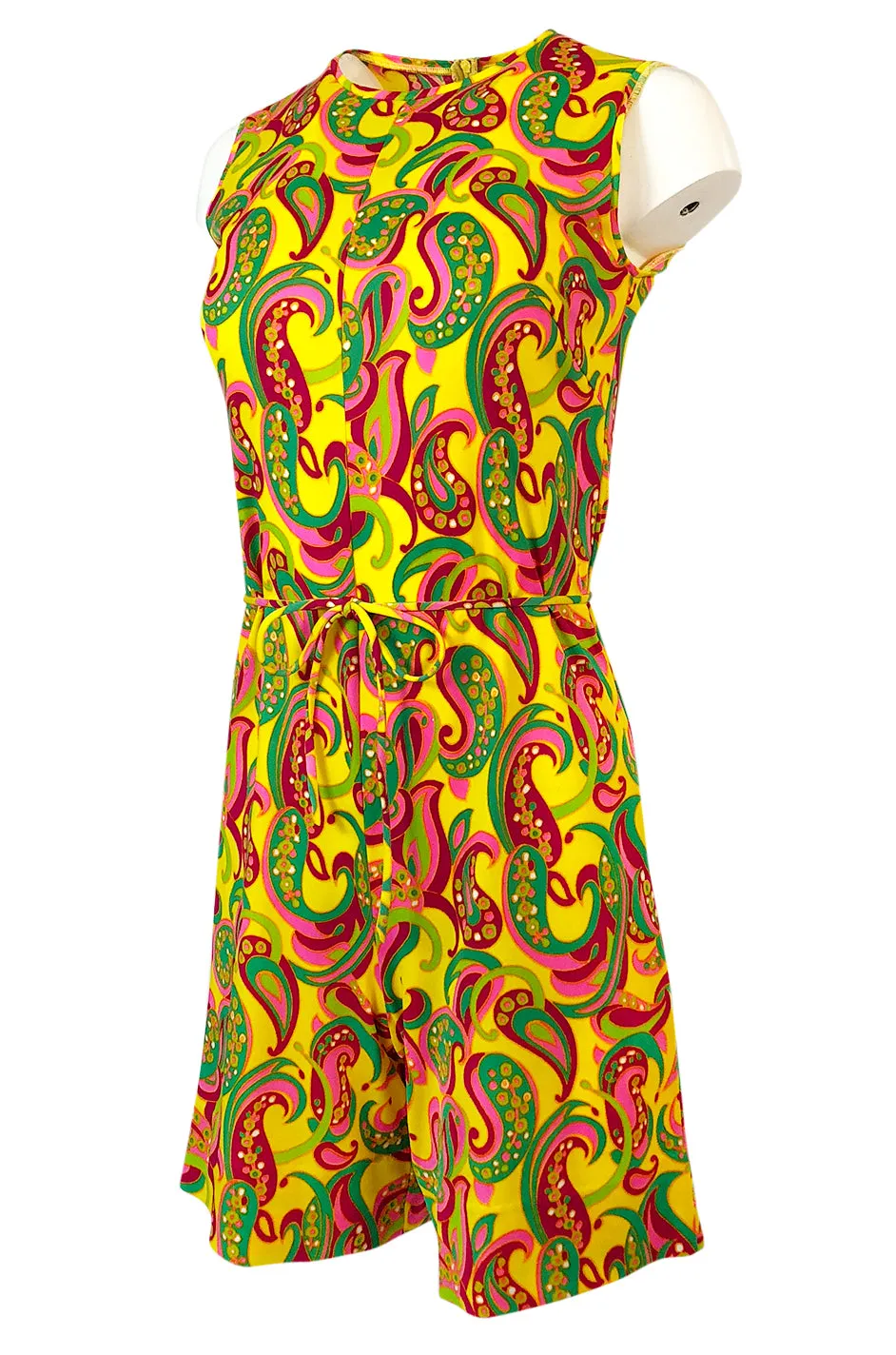 1960s Jeanne Lanvin Yellow & Pink Printed Jersey Playsuit Romper