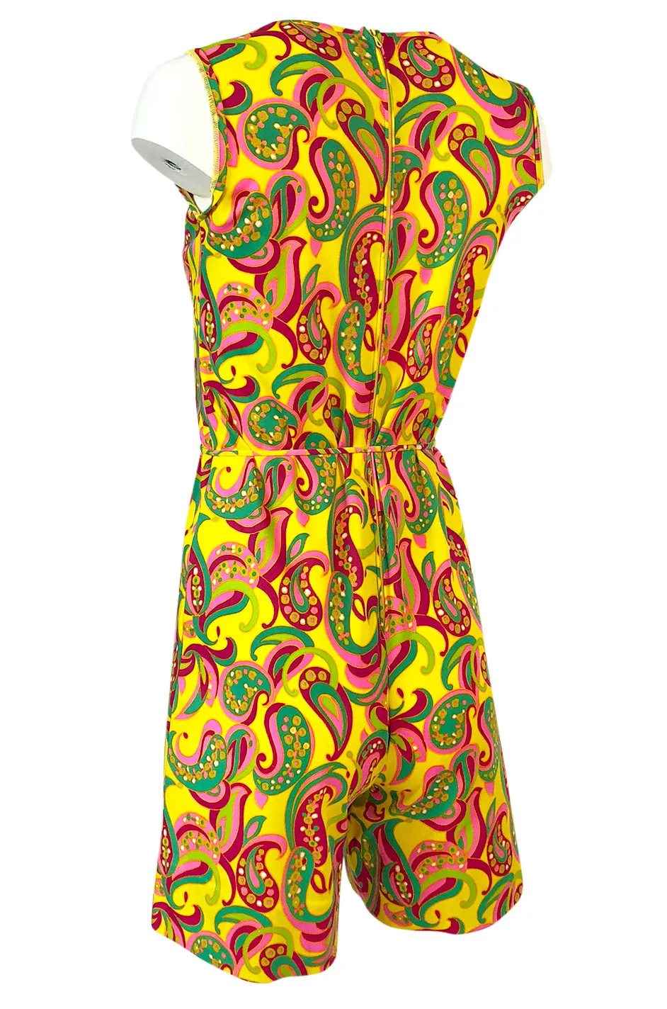 1960s Jeanne Lanvin Yellow & Pink Printed Jersey Playsuit Romper