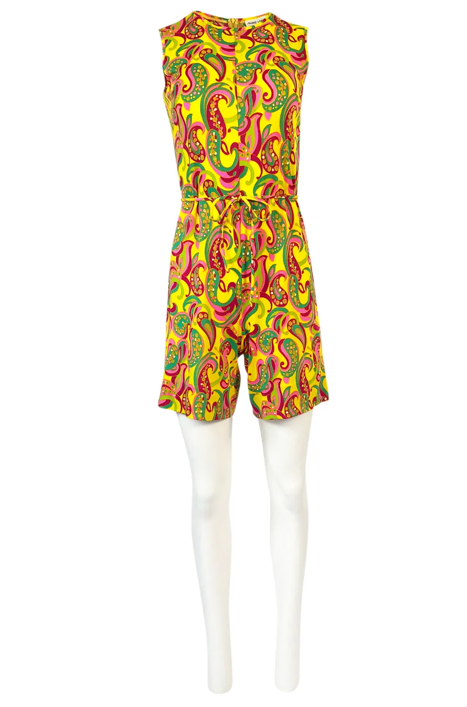 1960s Jeanne Lanvin Yellow & Pink Printed Jersey Playsuit Romper