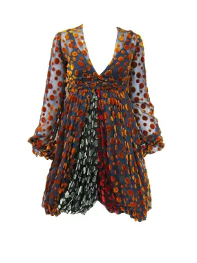 1970s Cardinali Multi-Colored Burnout Velvet Polka Dot Romper