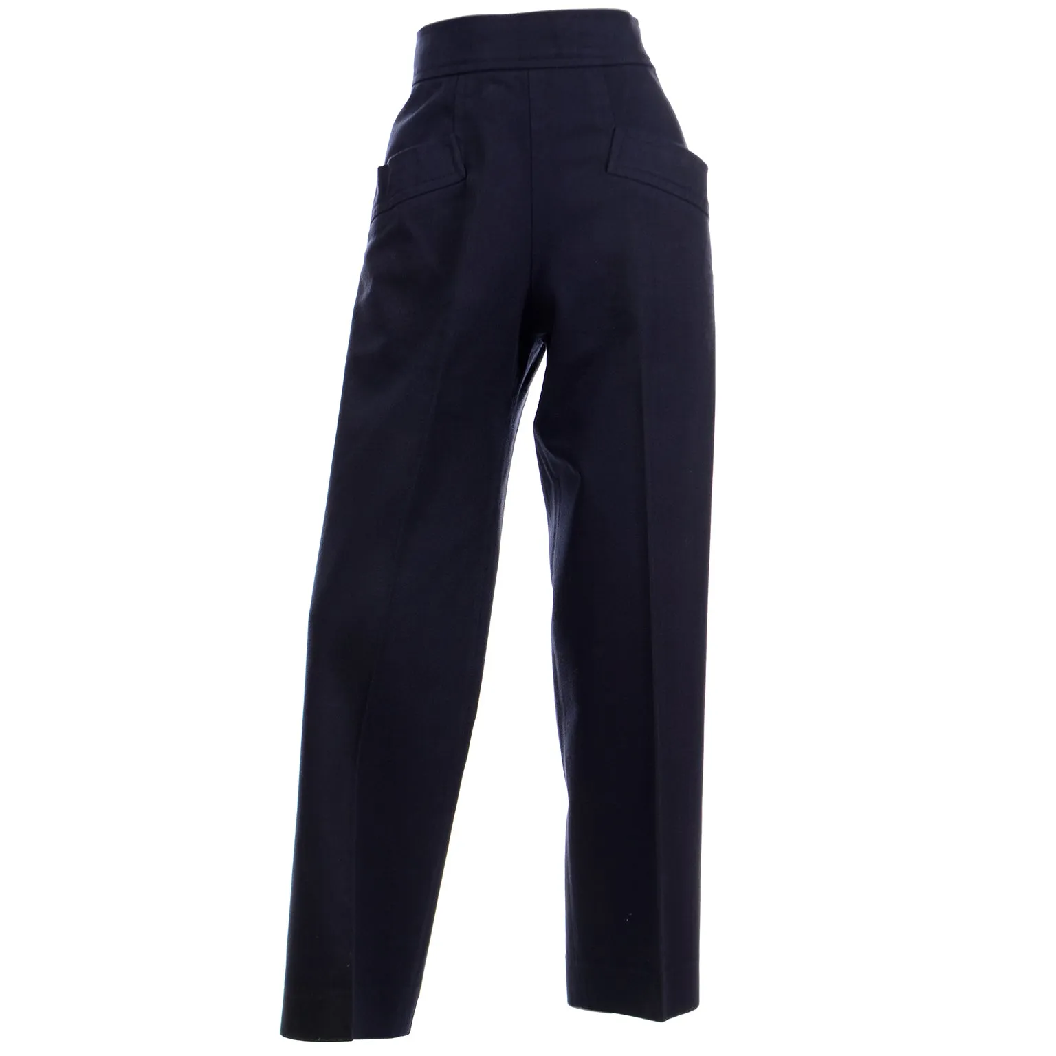 1980s Yves Saint Laurent Pants YSL Navy Blue High Waist Trousers