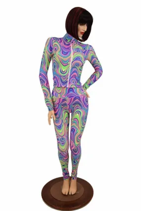 2PC Glow Worm Mock Catsuit (Leggings & Top)