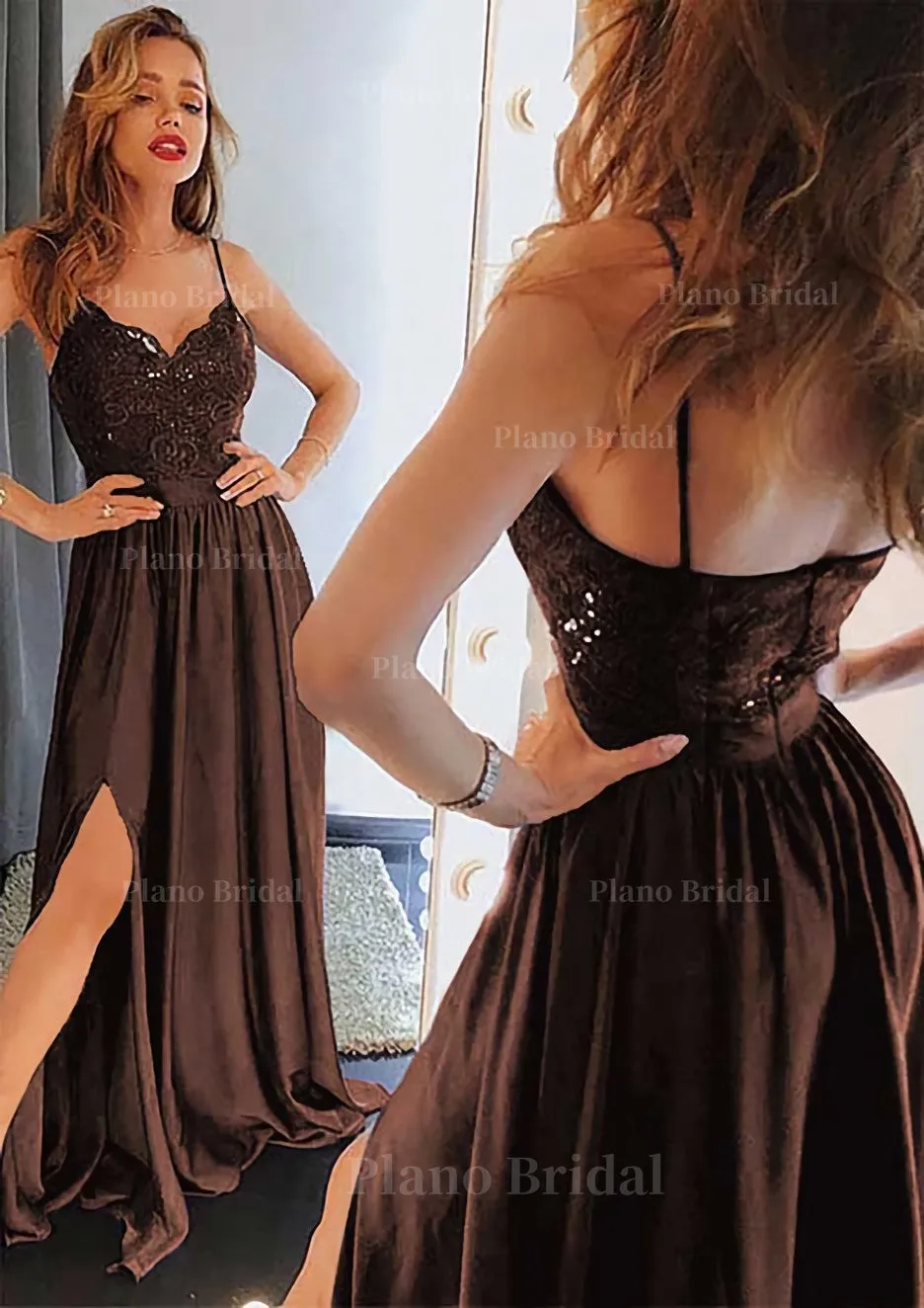 A-line/Princess Sweetheart Sleeveless Long/Floor-Length Charmeuse Prom Dress With Split Lace