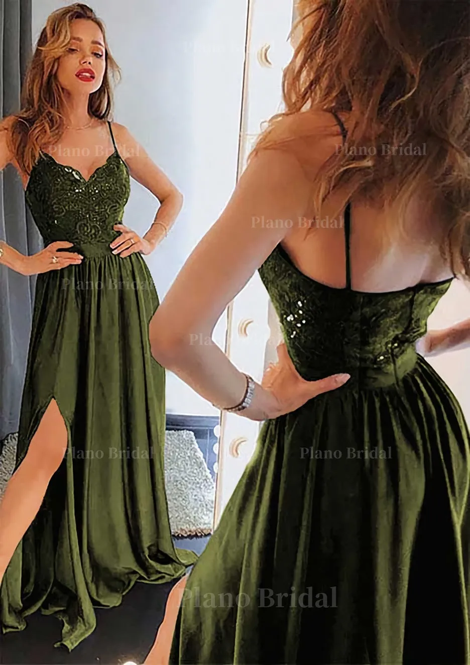 A-line/Princess Sweetheart Sleeveless Long/Floor-Length Charmeuse Prom Dress With Split Lace