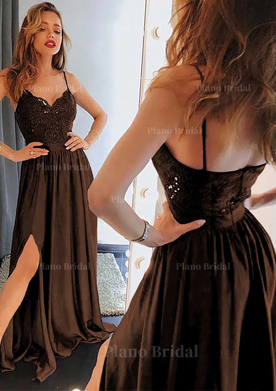 A-line/Princess Sweetheart Sleeveless Long/Floor-Length Charmeuse Prom Dress With Split Lace