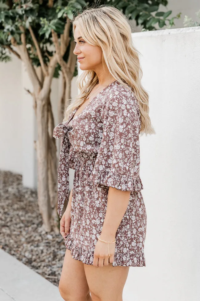 Adventurous Soul Brown Floral Tie Front Romper FINAL SALE