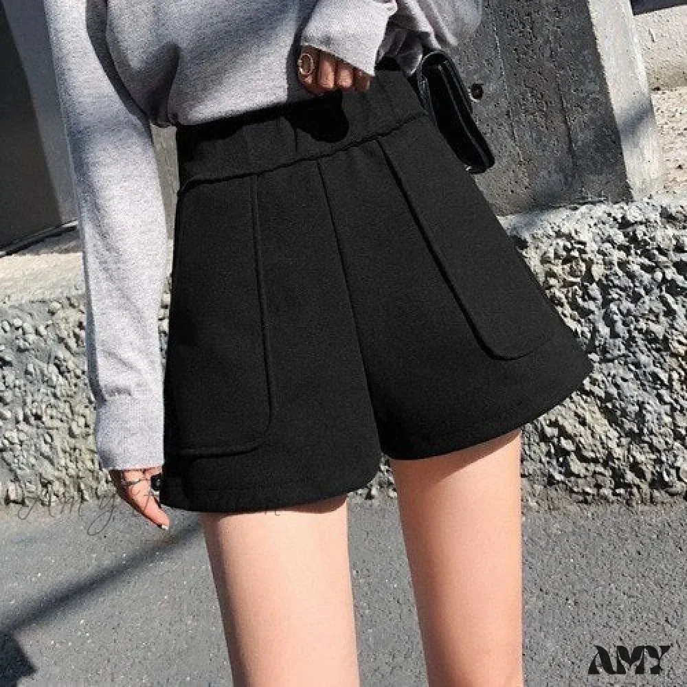 Amy Fashion - Fashion Solid Wide Leg Woolen Shorts