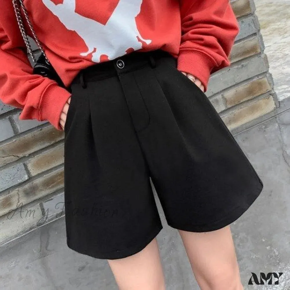 Amy Fashion - Fashion Solid Wide Leg Woolen Shorts