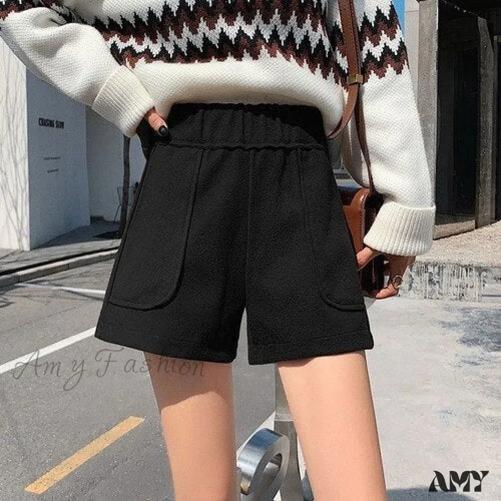 Amy Fashion - Fashion Solid Wide Leg Woolen Shorts