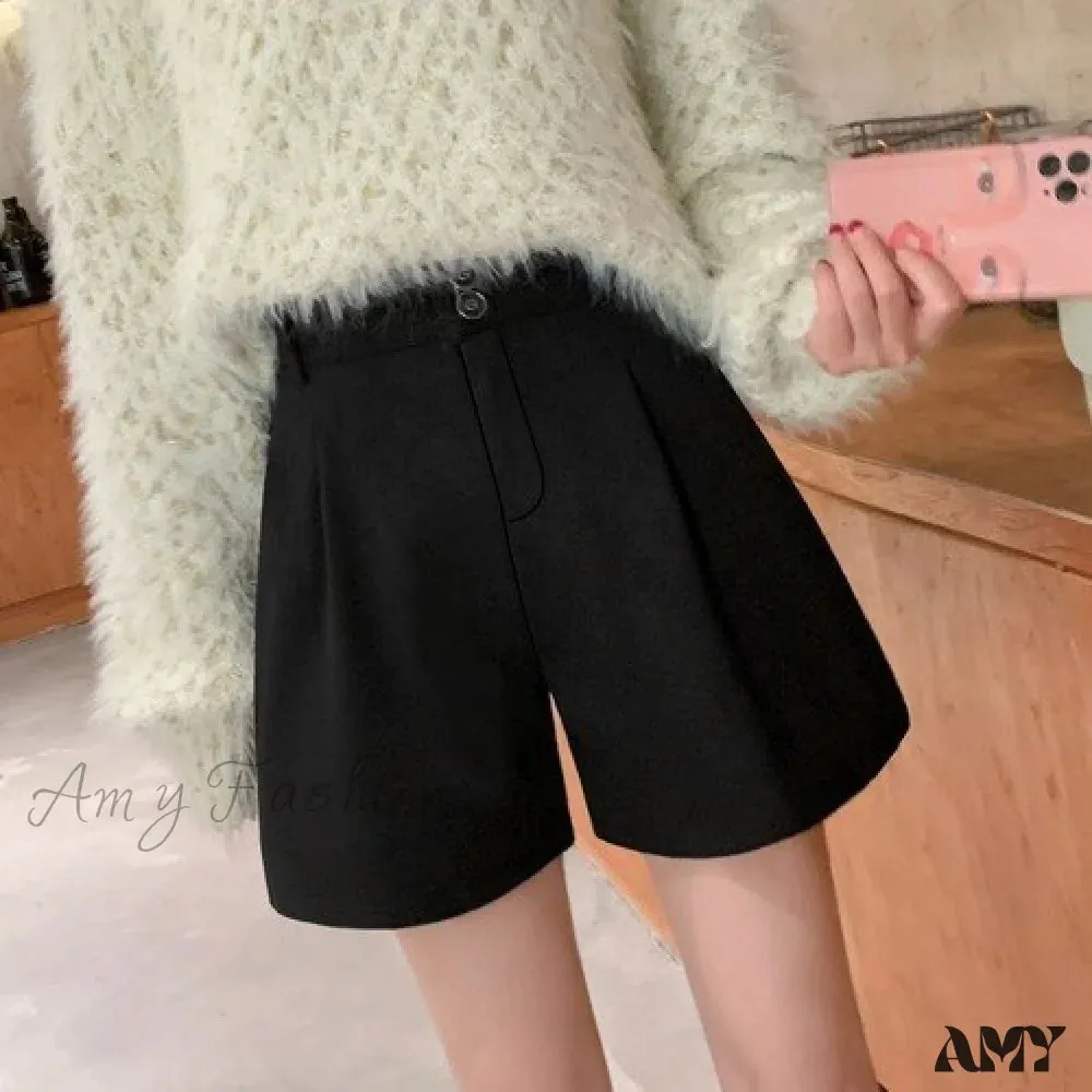 Amy Fashion - Fashion Solid Wide Leg Woolen Shorts