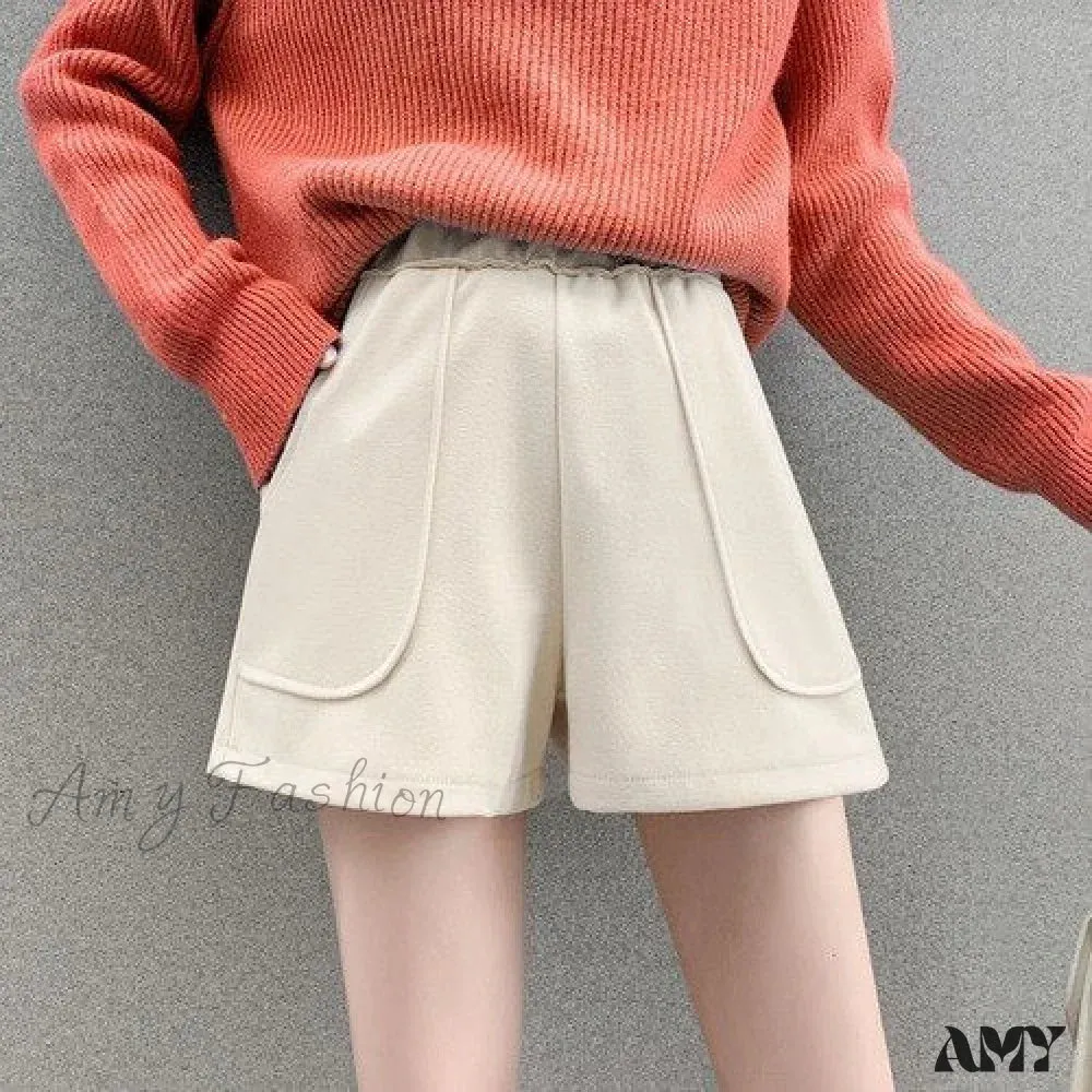 Amy Fashion - Fashion Solid Wide Leg Woolen Shorts