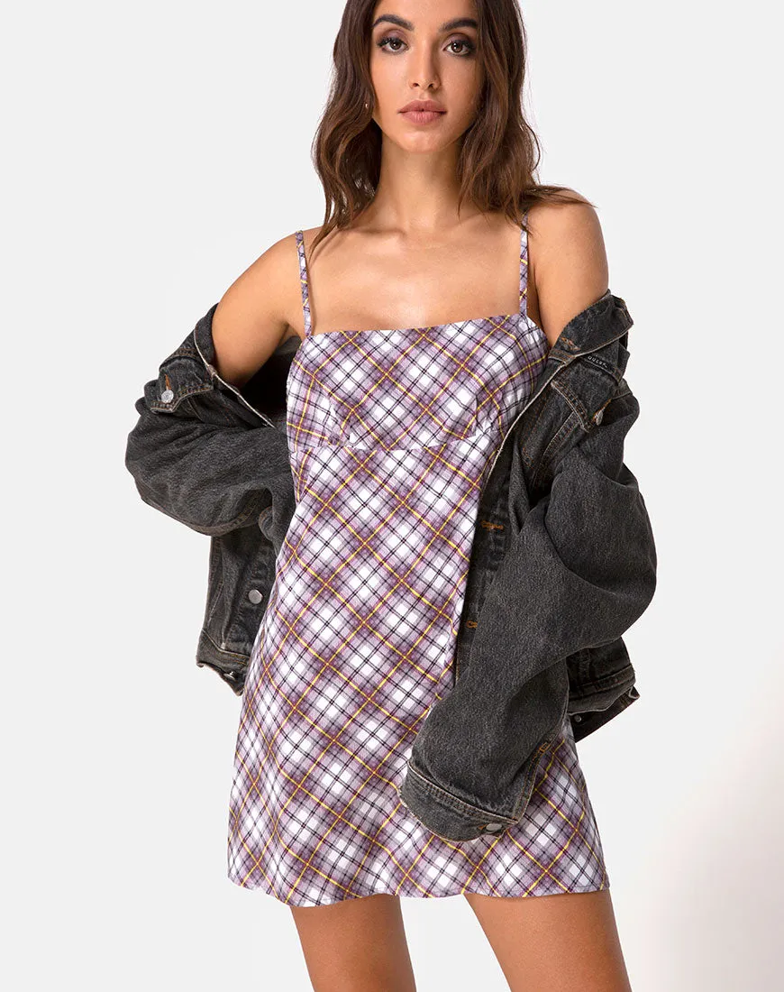 Andin Slip Dress in Grunge Check Purple