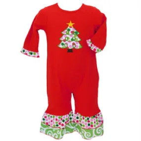 AnnLoren Boutique Baby Girls Red & White Christmas Tree Romper Outfit