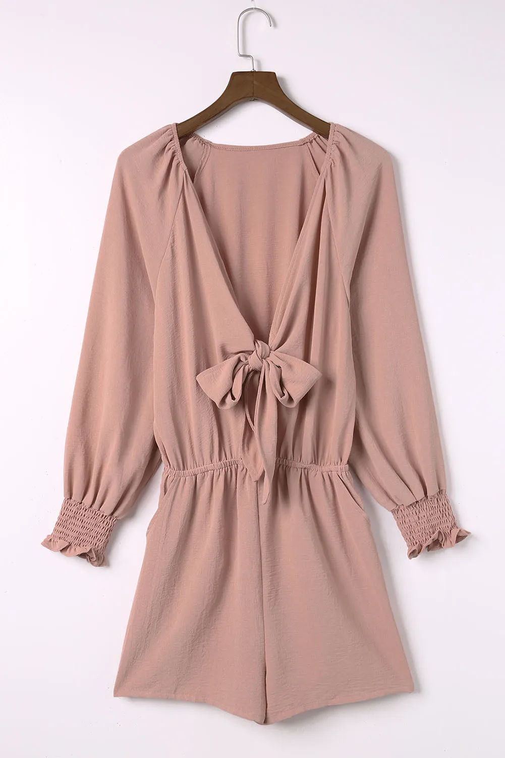 *APP EXCLUSIVE* Tied Flounce Sleeve Plunge Romper