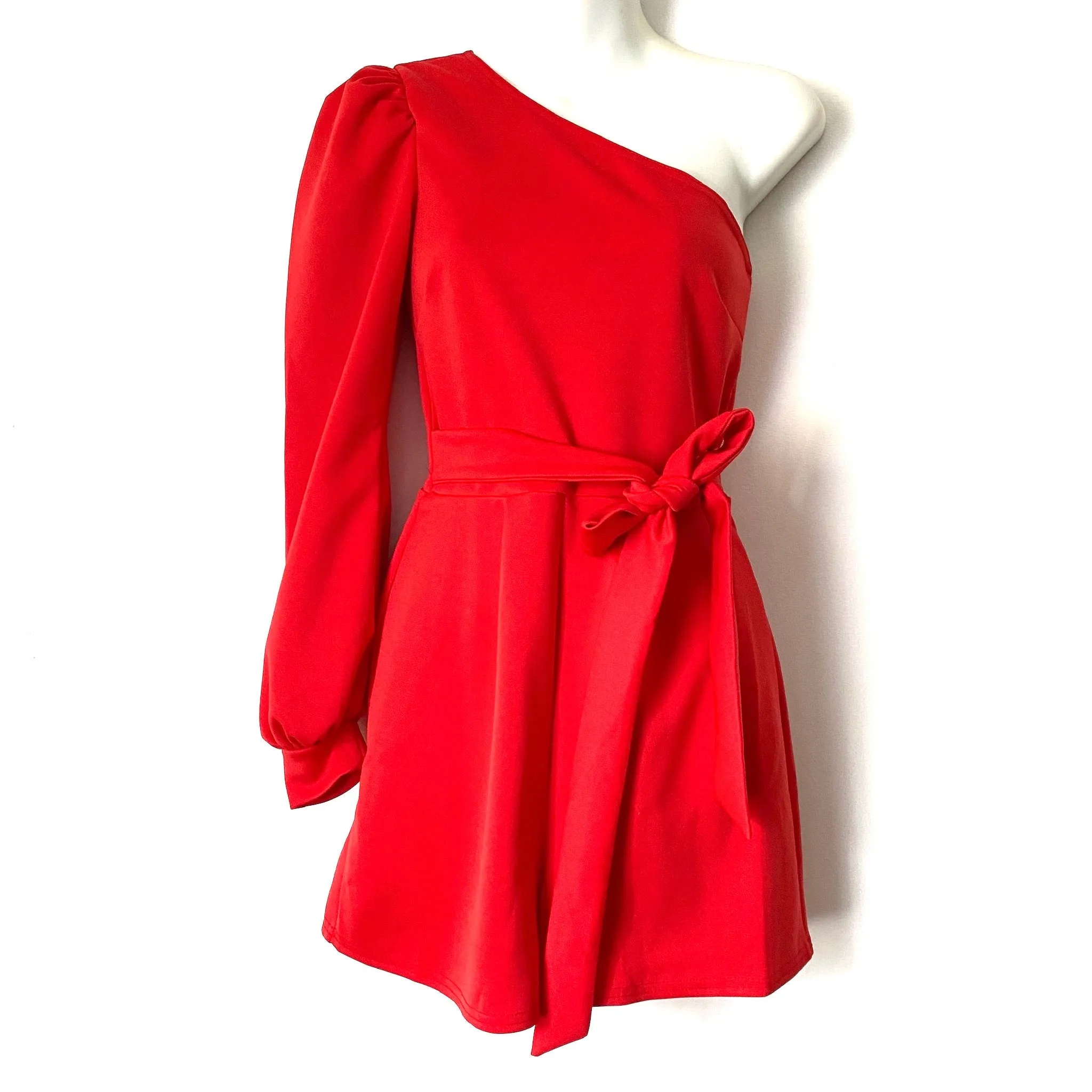 ASOS Red One Shoulder Tie Waist Romper NWT- Size 2