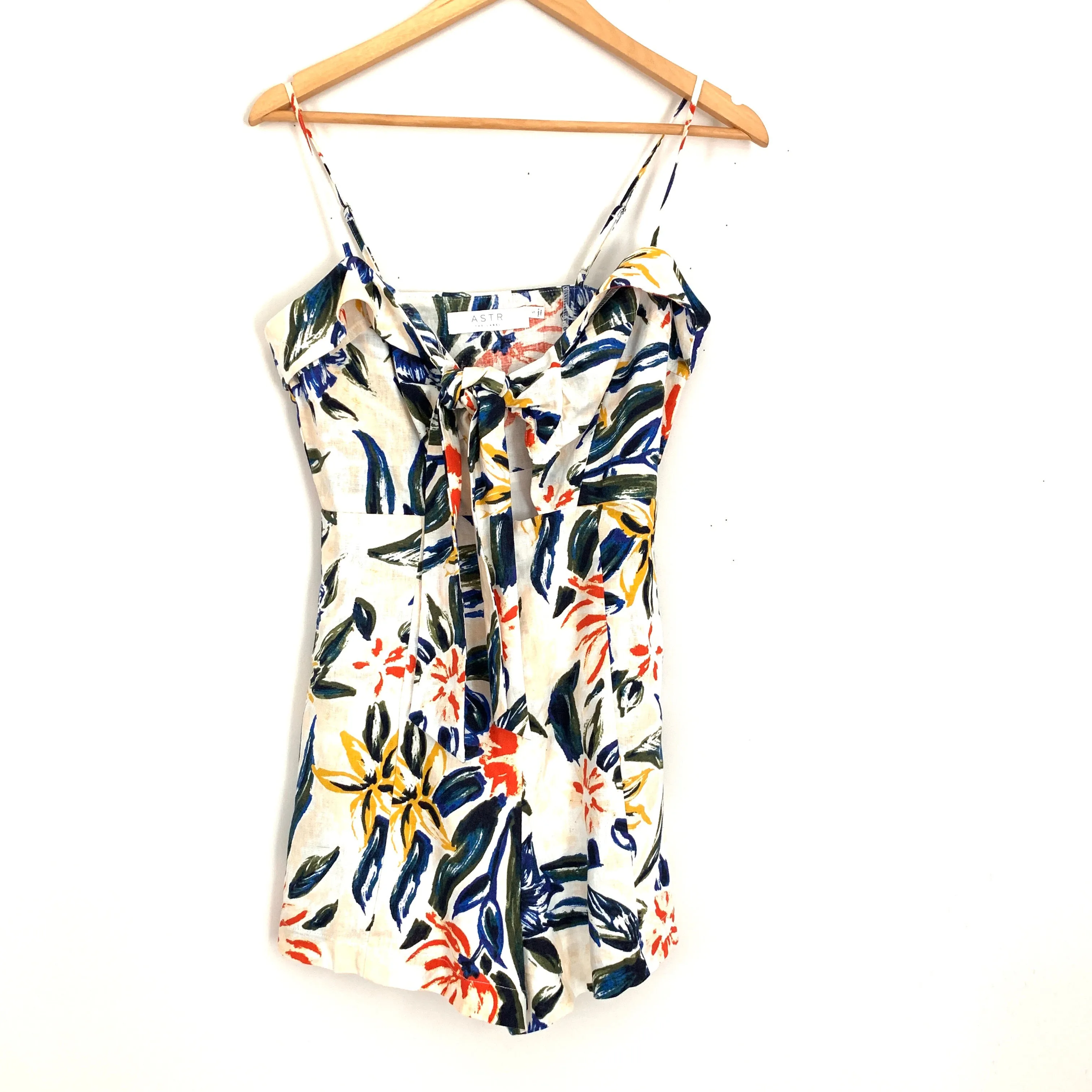 ASTR Painted Floral Front Tie Romper- Size S