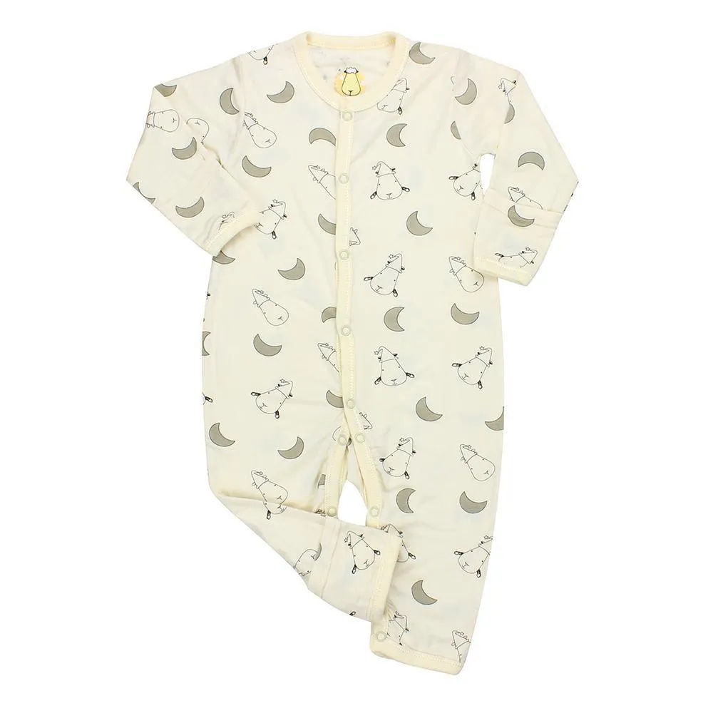 Baa Baa Sheepz Button Long Sleeve Romper – Butter Small Moon Sheepz