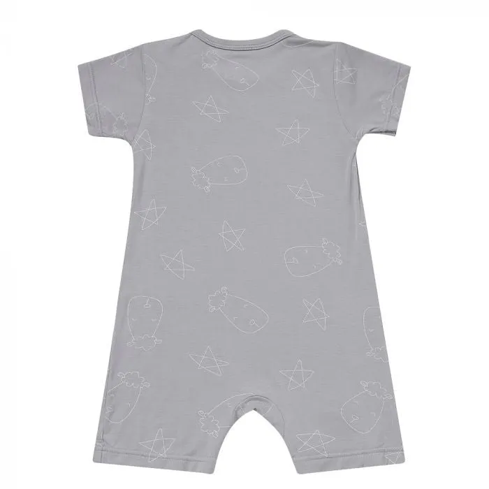 Baa Baa Sheepz Romper Short Sleeve Cute Big Star & Head Grey - 12M