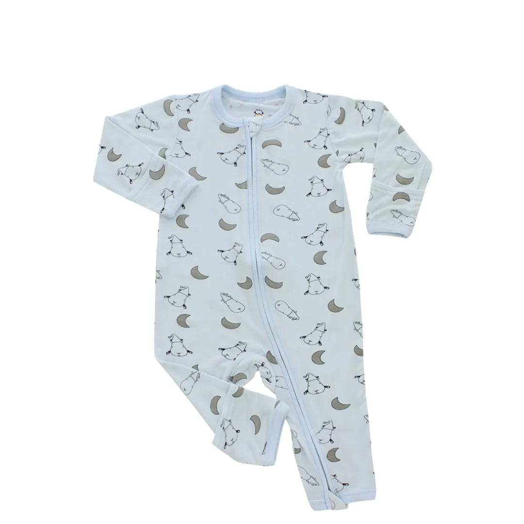 Baa Baa Sheepz Romper Zip Small Moon & Sheepz Blue