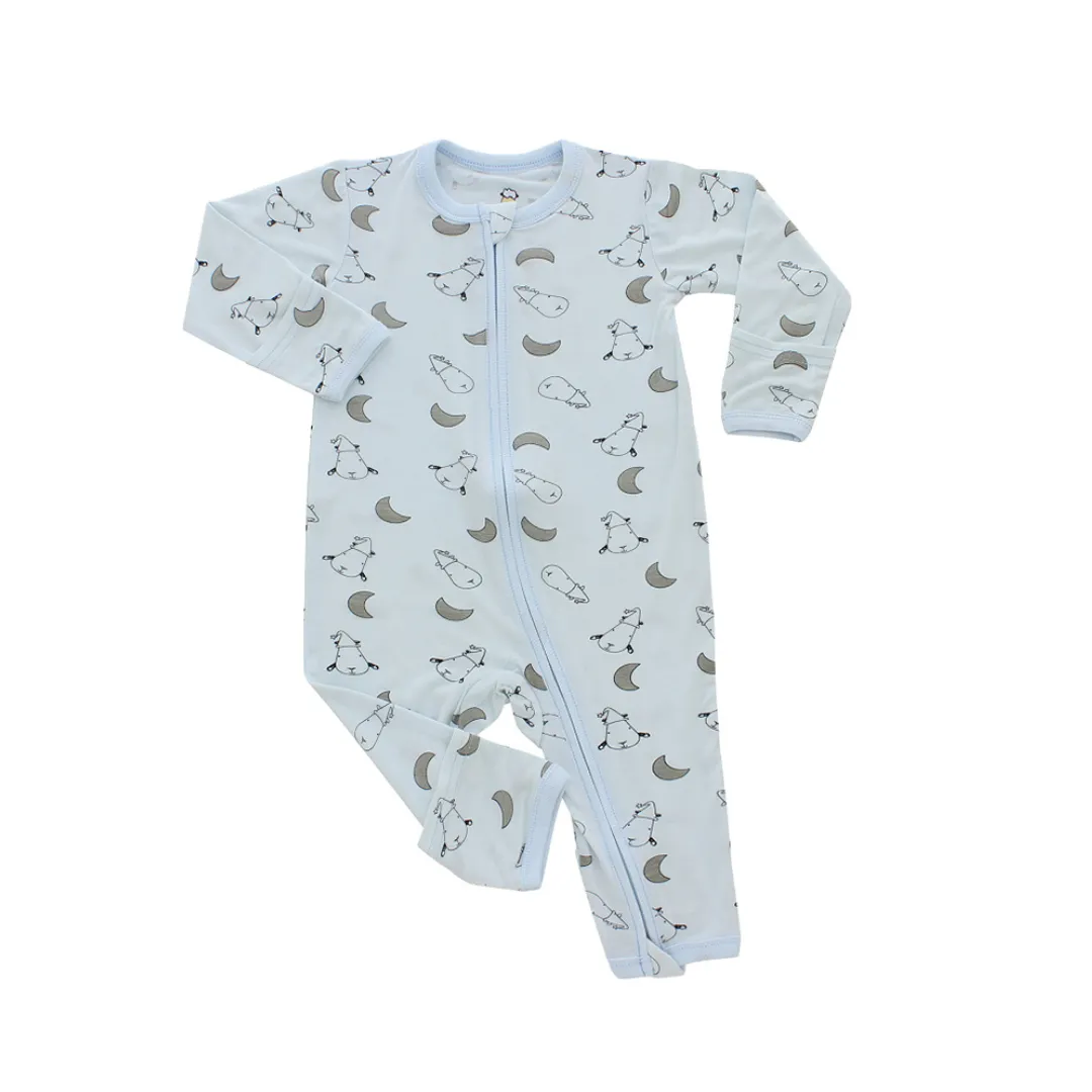 Baa Baa Sheepz Romper Zip Small Moon & Sheepz Blue