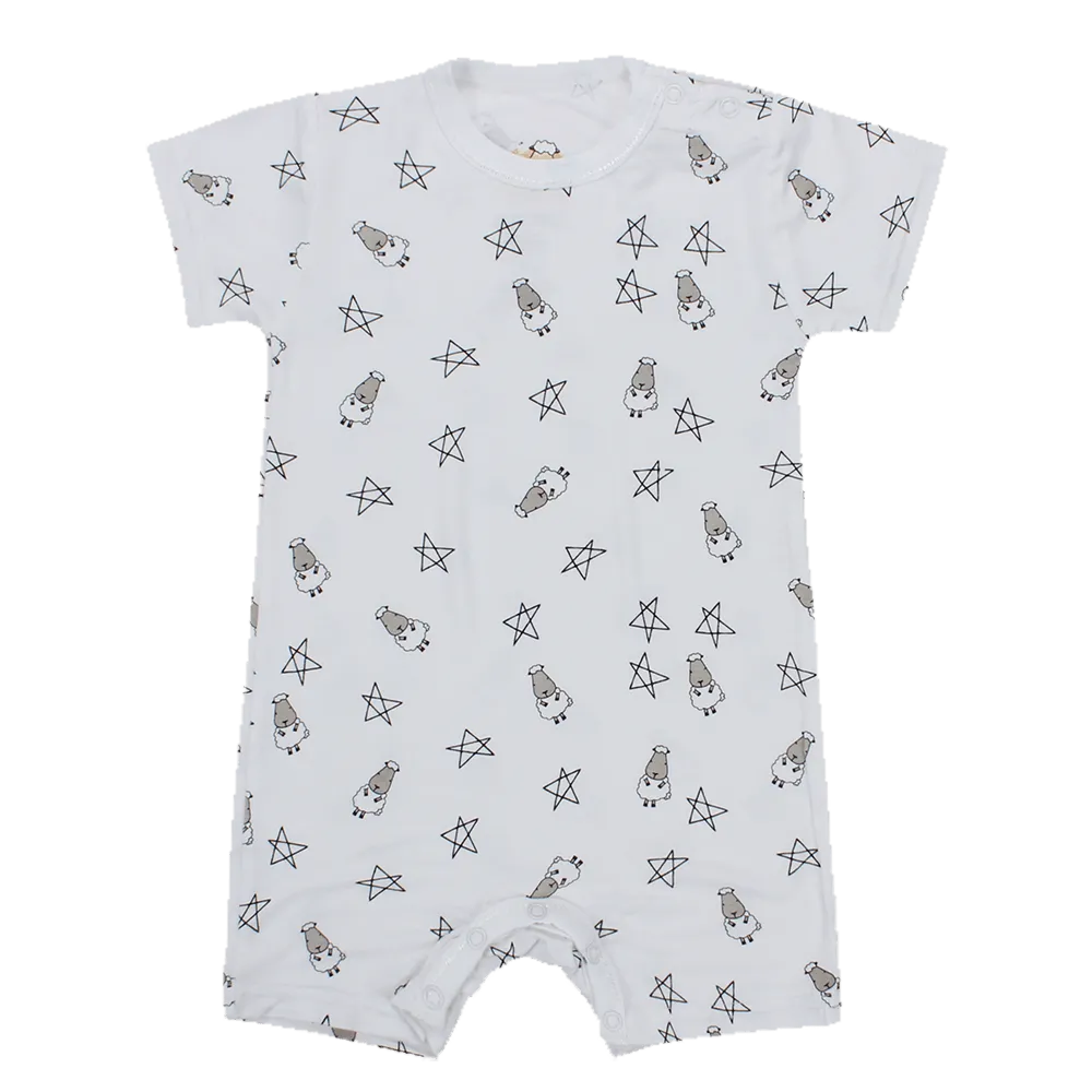 Baa Baa Sheepz Short Sleeve Romper – White Small Star Sheep