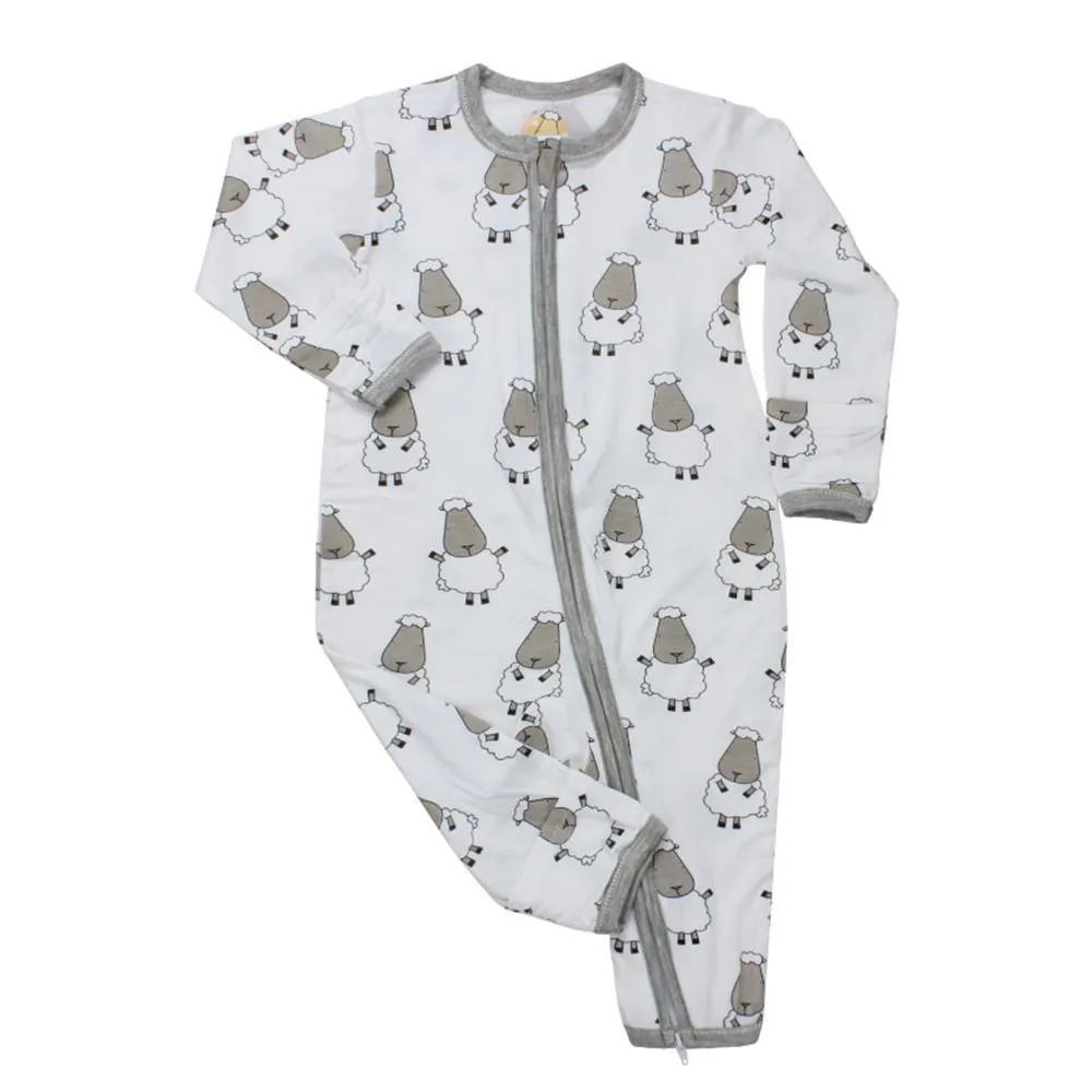 Baa Baa Sheepz Zip Long Sleeve Romper - White Big Sheep