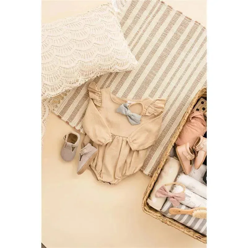 Babe Basics - Flutter Sleeve Linen Baby Romper, Oatmeal