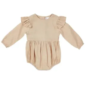 Babe Basics - Flutter Sleeve Linen Baby Romper, Oatmeal