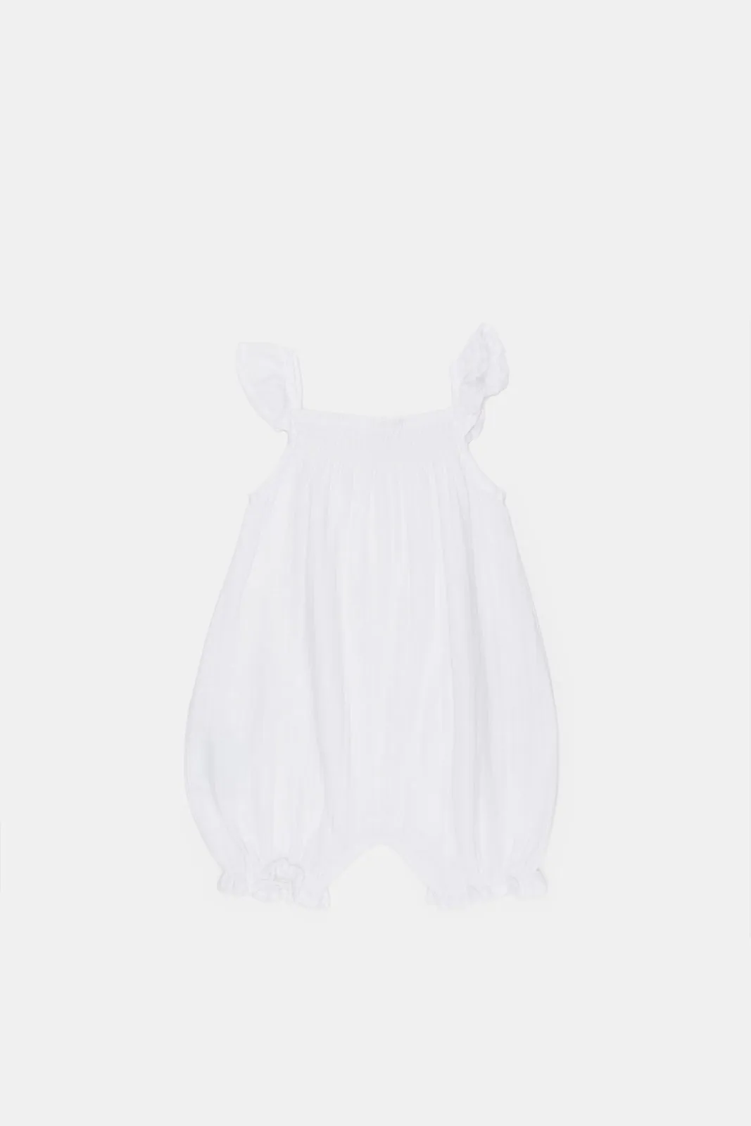 Babies White Ruched Plain Romper Set (2 Piece)