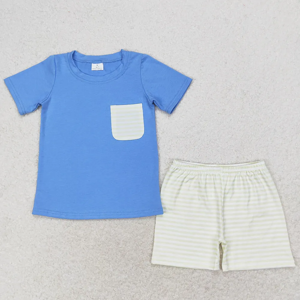 Baby Boys Clothes Blue Pocket Sibling Brother Clothing Rompers Clothes Sets BSSO0985