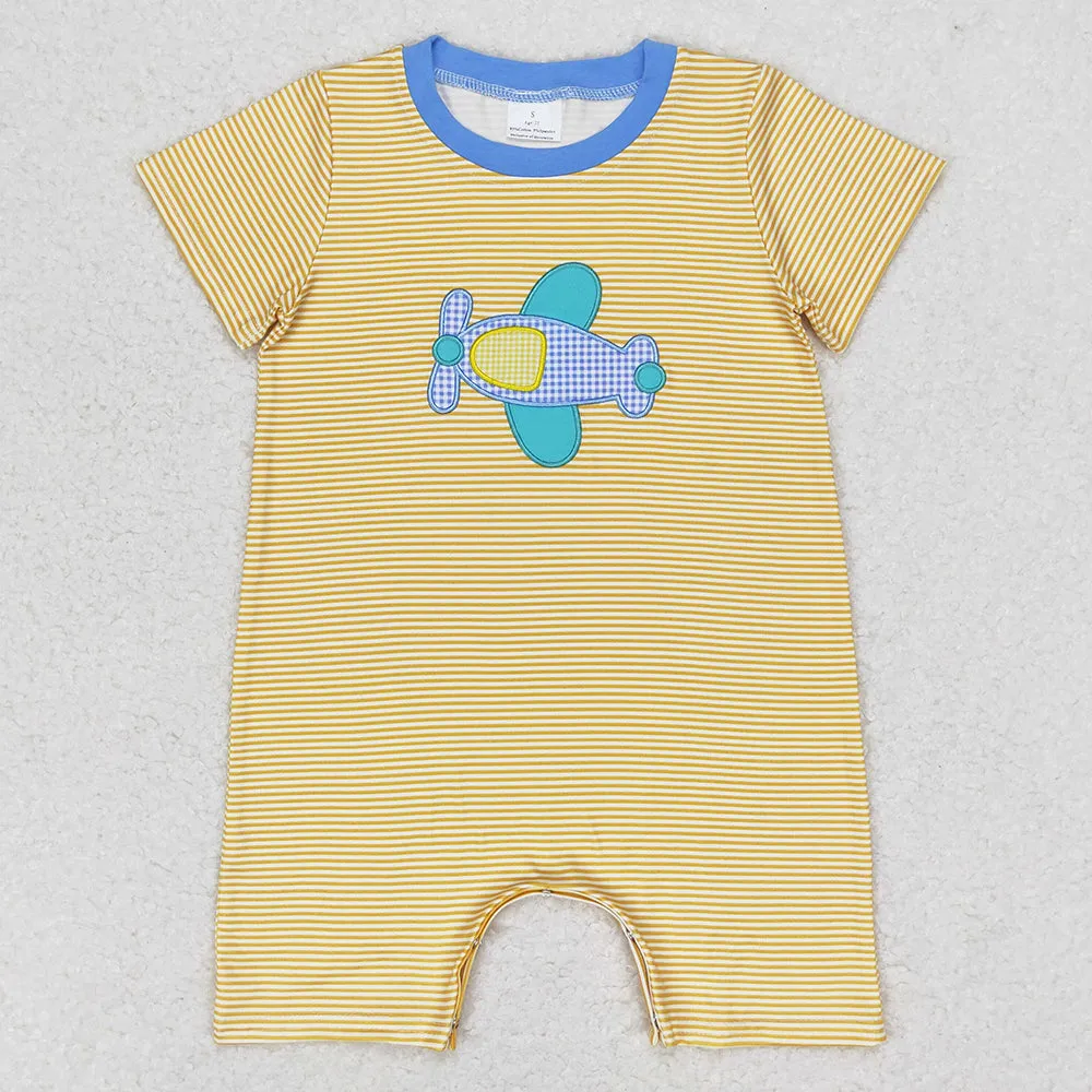 Baby Boys Rompers Mustard Stripes Plane Short Sleeve Rompers SR1264