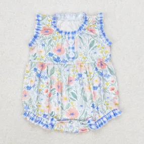 Baby Girls Rompers Blue Flowers Ruffle Sleeveless Rompers SR1345