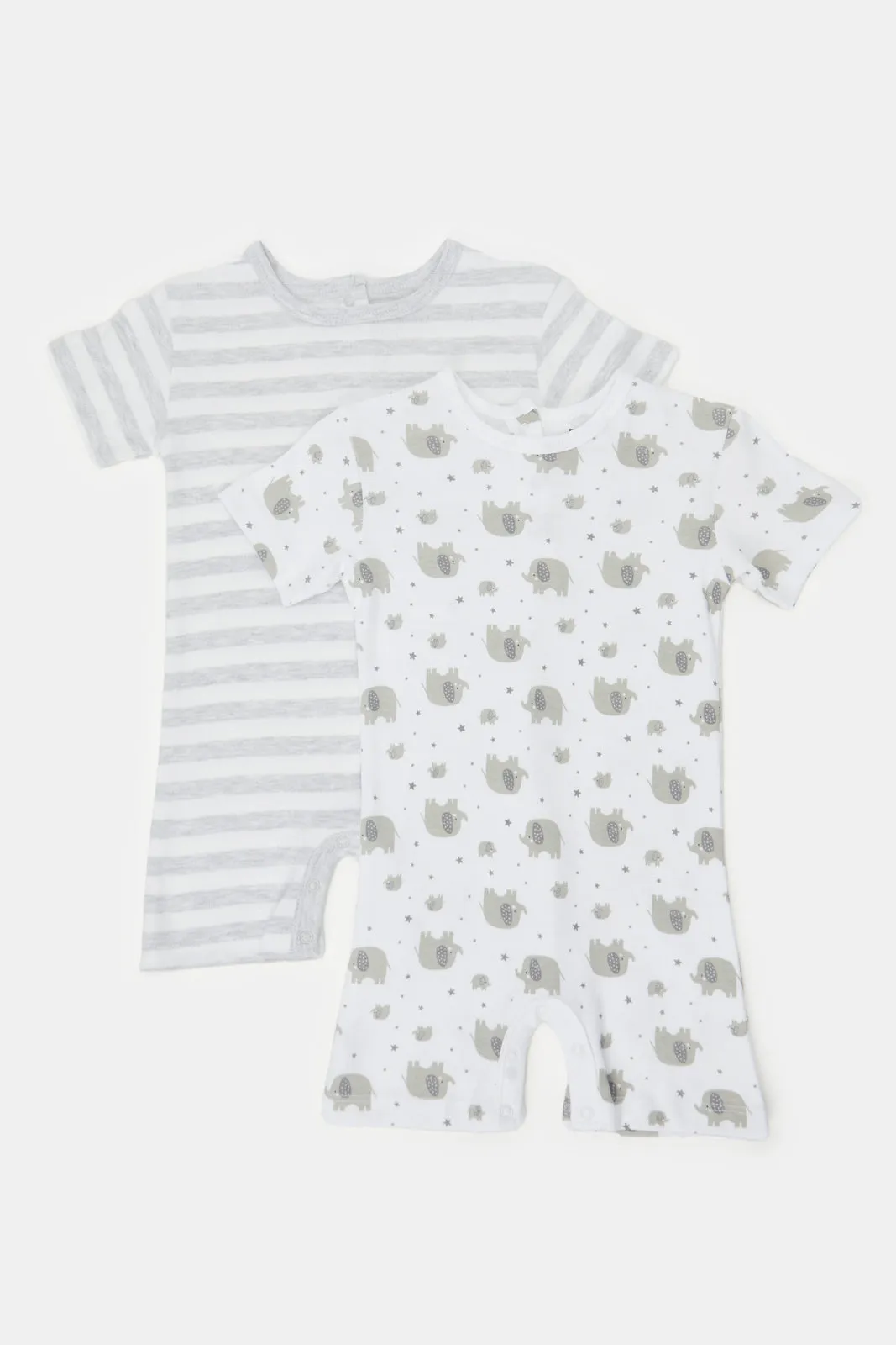 Baby Grey And White Printed Romper Set (Pack Of 2)