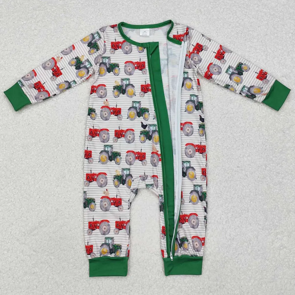 Baby Infant Boys Rompers Farm Tractors Zip Long Sleeve Rompers LR1480