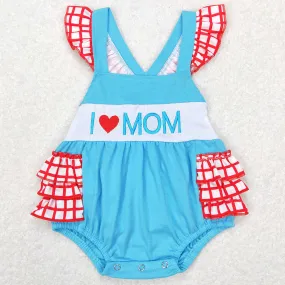 Baby Infant Girls Rompers I Love Mom Blue Ruffle Bubble Rompers SR0683