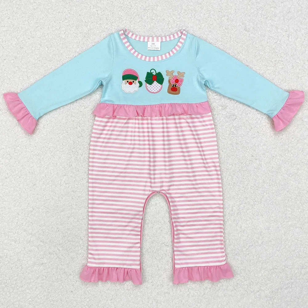 Baby Infant Girls Rompers Pink Stripes Santa Deer Rompers LR1476