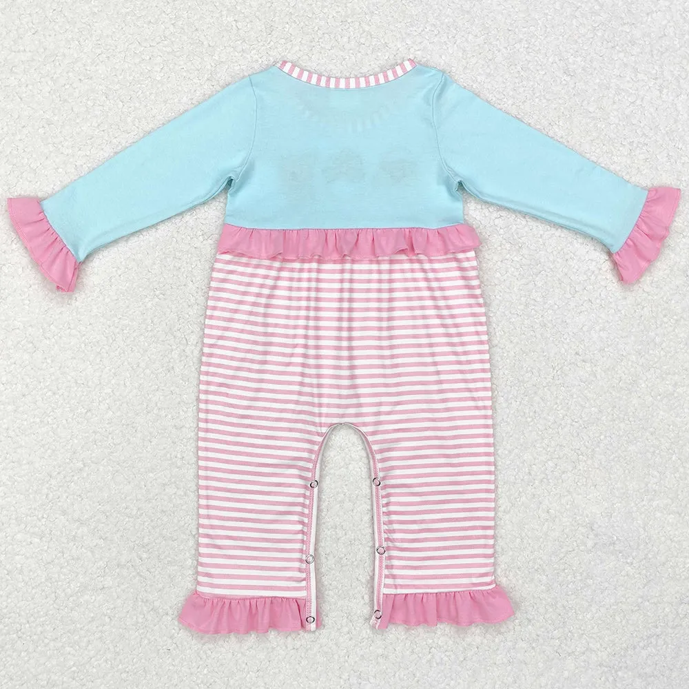 Baby Infant Girls Rompers Pink Stripes Santa Deer Rompers LR1476