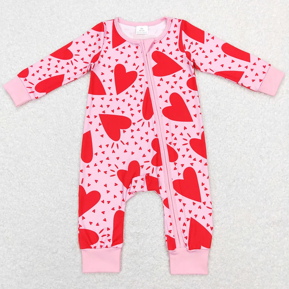 Baby Infant Girls Rompers Red Hearts Zip Long Sleeve Rompers LR0839