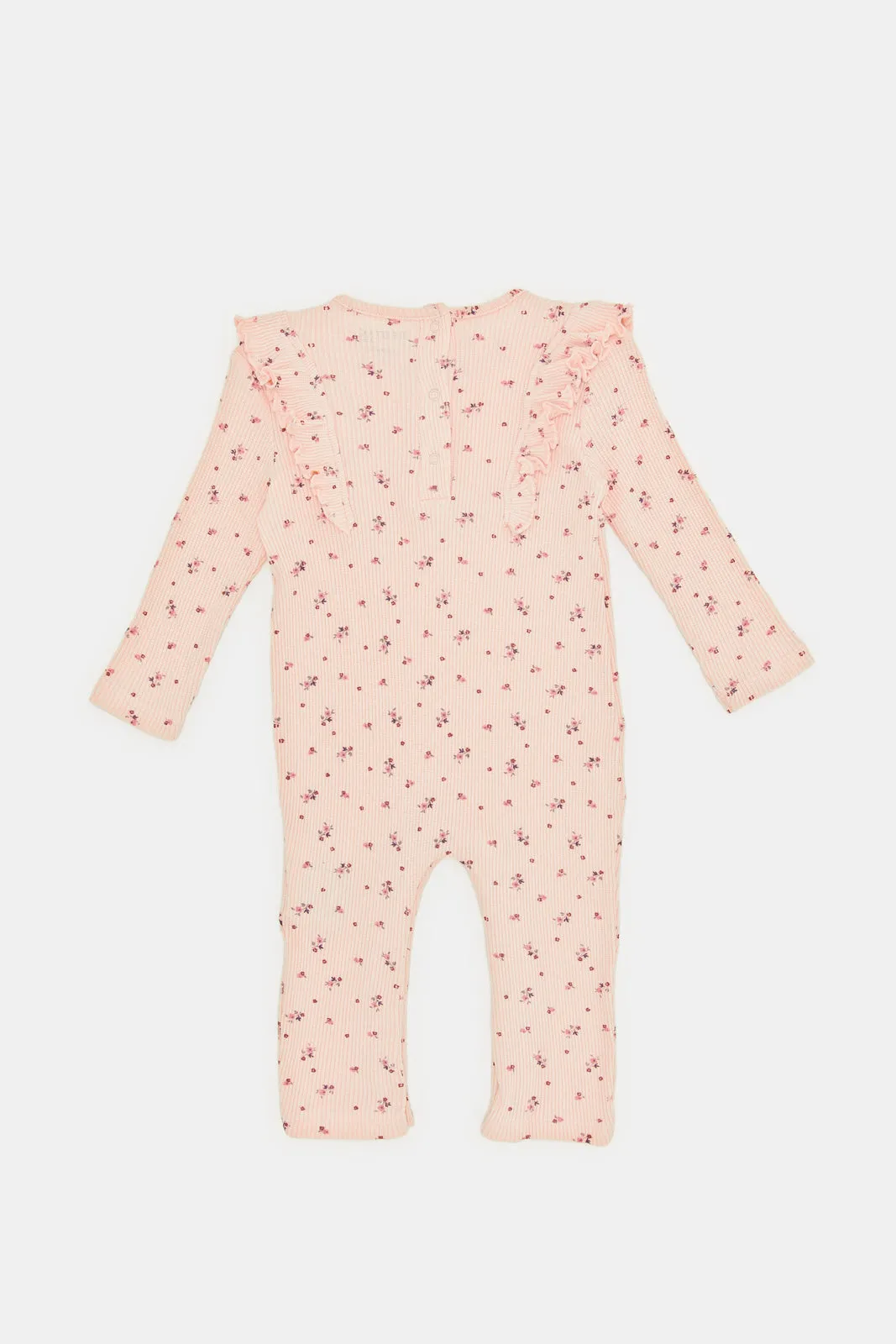 Baby Pink Printed Textured Fleece Romper