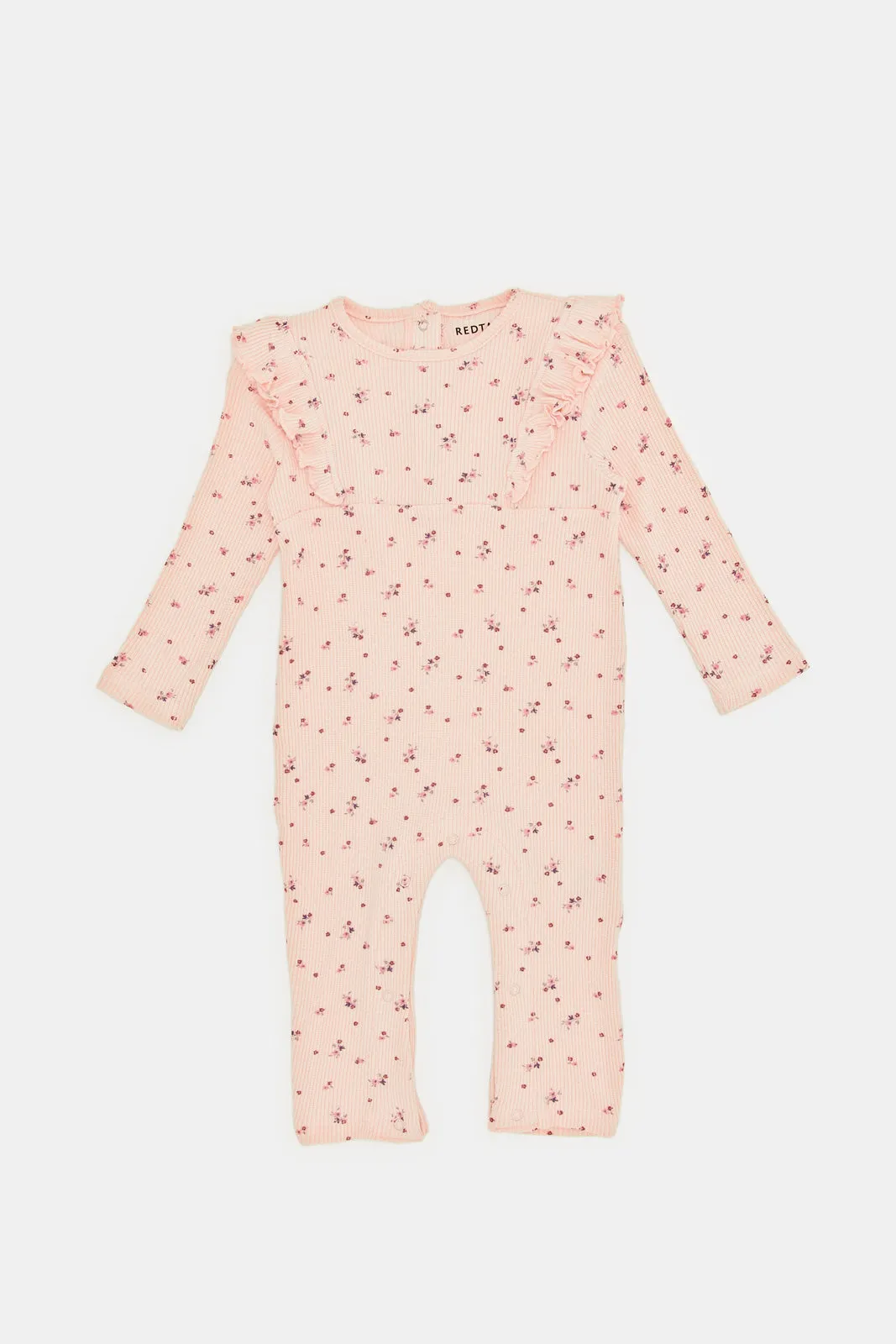 Baby Pink Printed Textured Fleece Romper