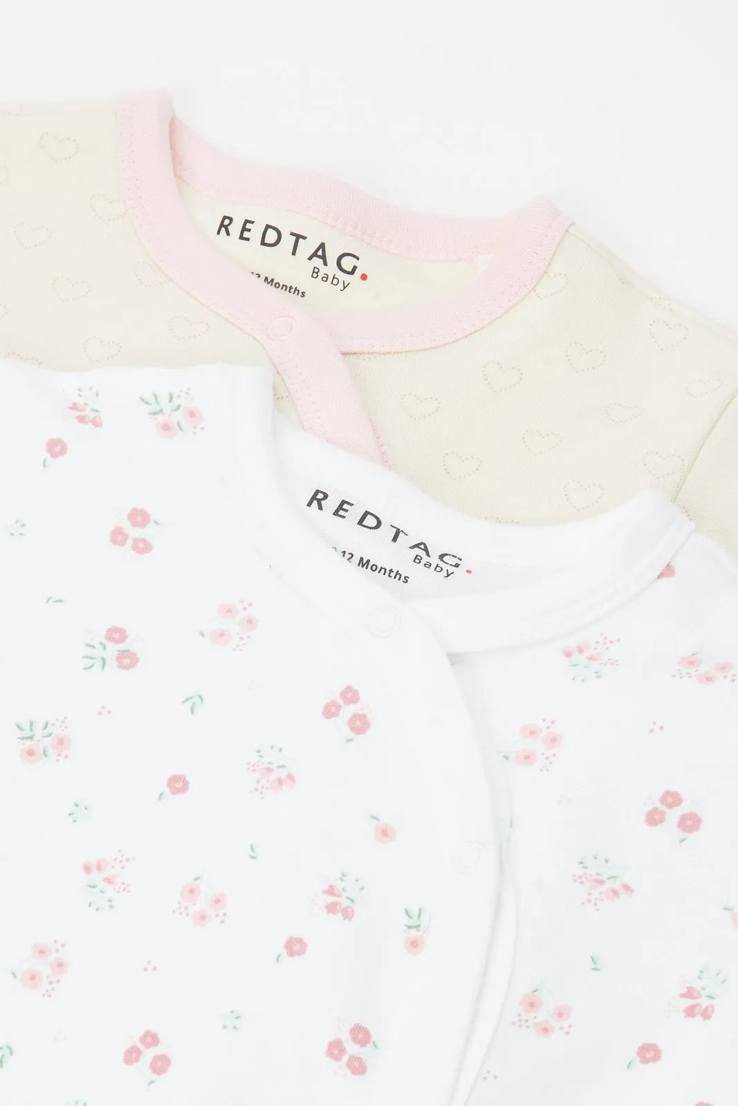 Baby White And Pink Printed Romper Set (Pack Of 2)