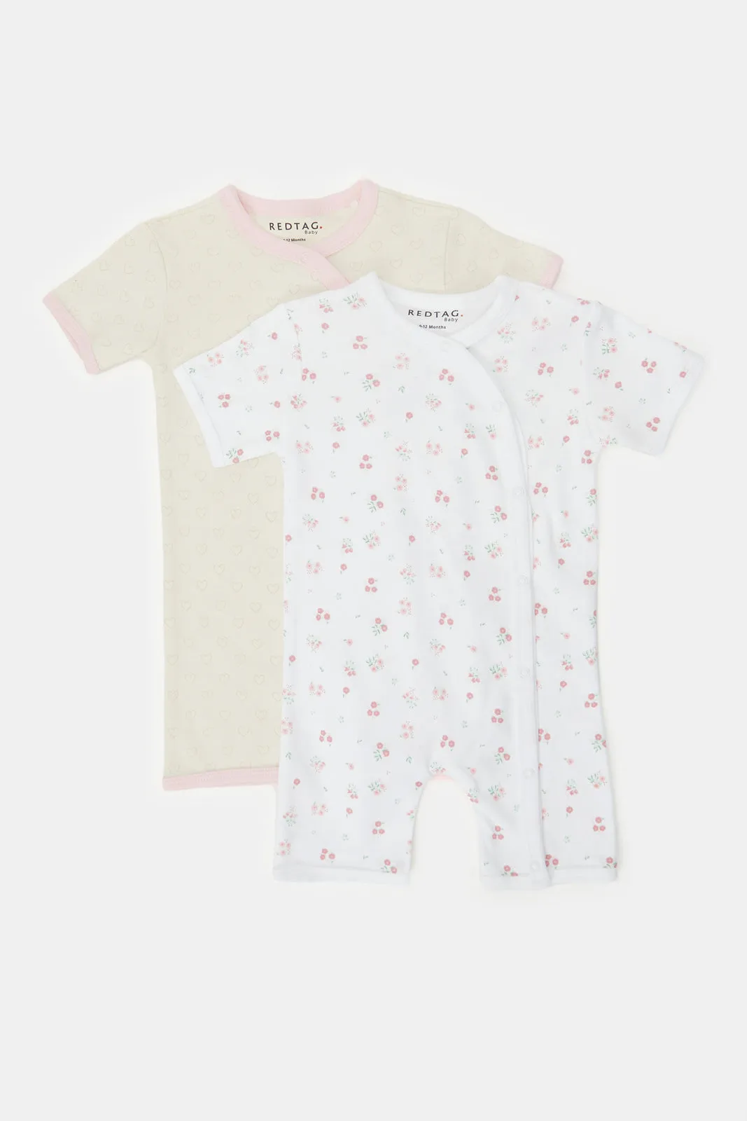 Baby White And Pink Printed Romper Set (Pack Of 2)