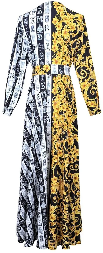 Baroque-Print Wrap Maxi Dress