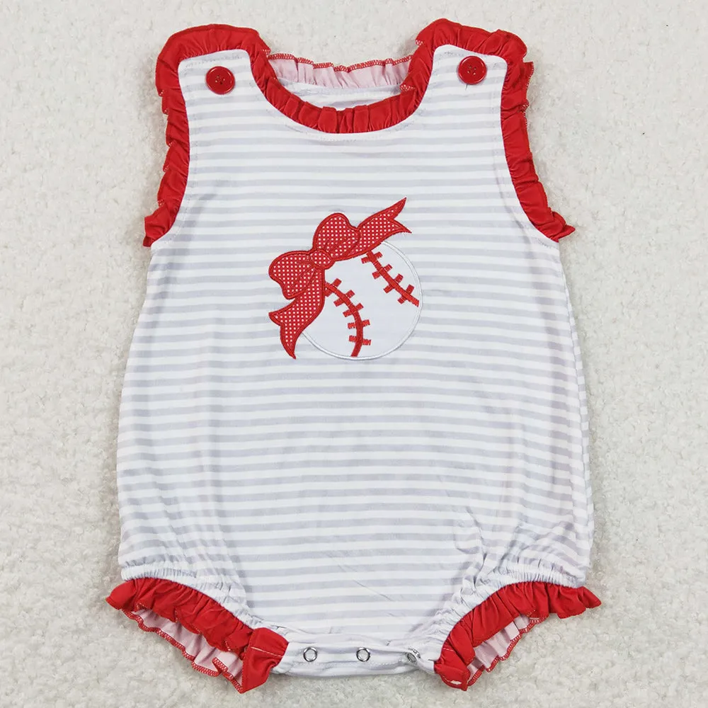 Baseball Embroidery Boutique Baby Girls Rompers SR0782