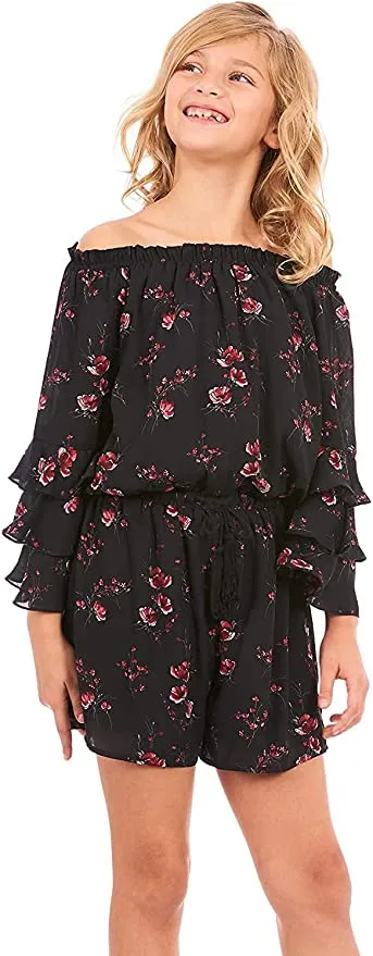 Big Girls Ruffle Sleeve Floral Print Romper