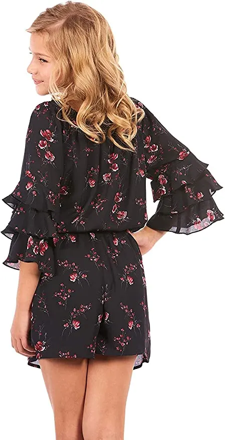 Big Girls Ruffle Sleeve Floral Print Romper