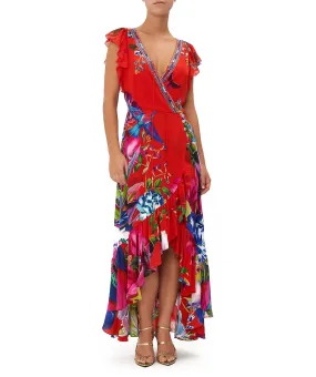 Birds Of A Feather Ruffle Wrap Dress